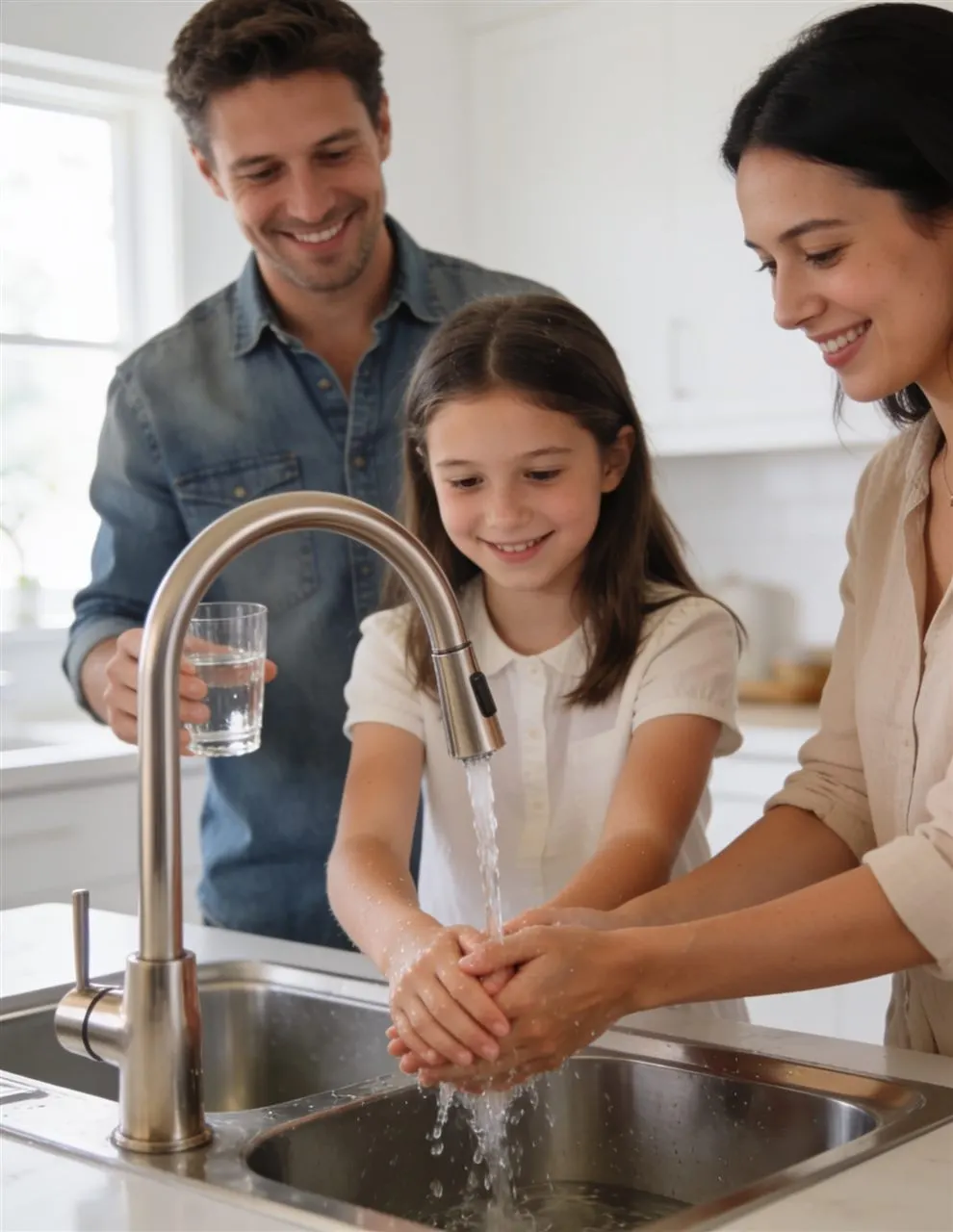 A Las Vegas family enjoying clean, soft water at home