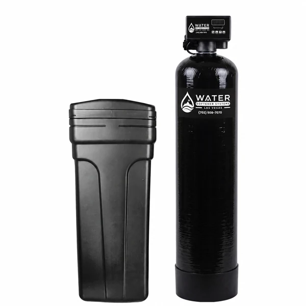 A whole-house water softener tank with sediment pre-filter