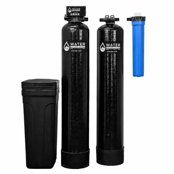 A whole-house water softener and catalytic carbon filter tank with pre-filter